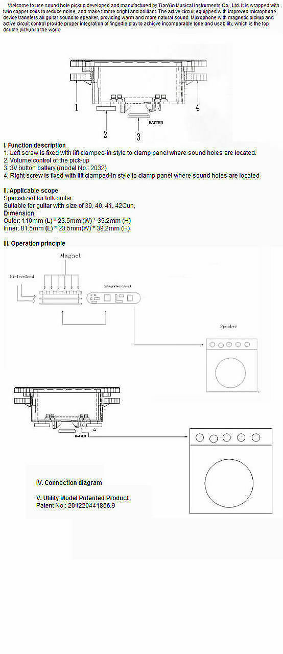 Skysonic Acoustic Guitar Soundhole Pickup T-901