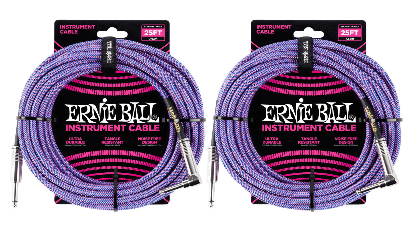 Ernie Ball 25ft Braided Straight Angle Inst Cable Purple