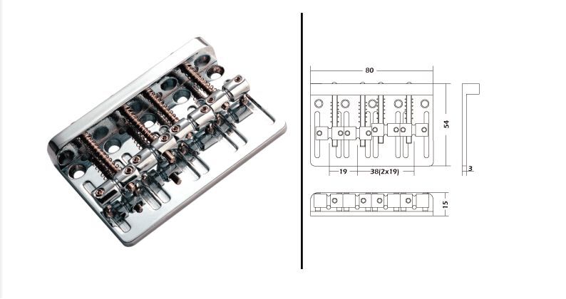 Chrome 4 String Bass Guitar Bridge Tailpiece Adjustable