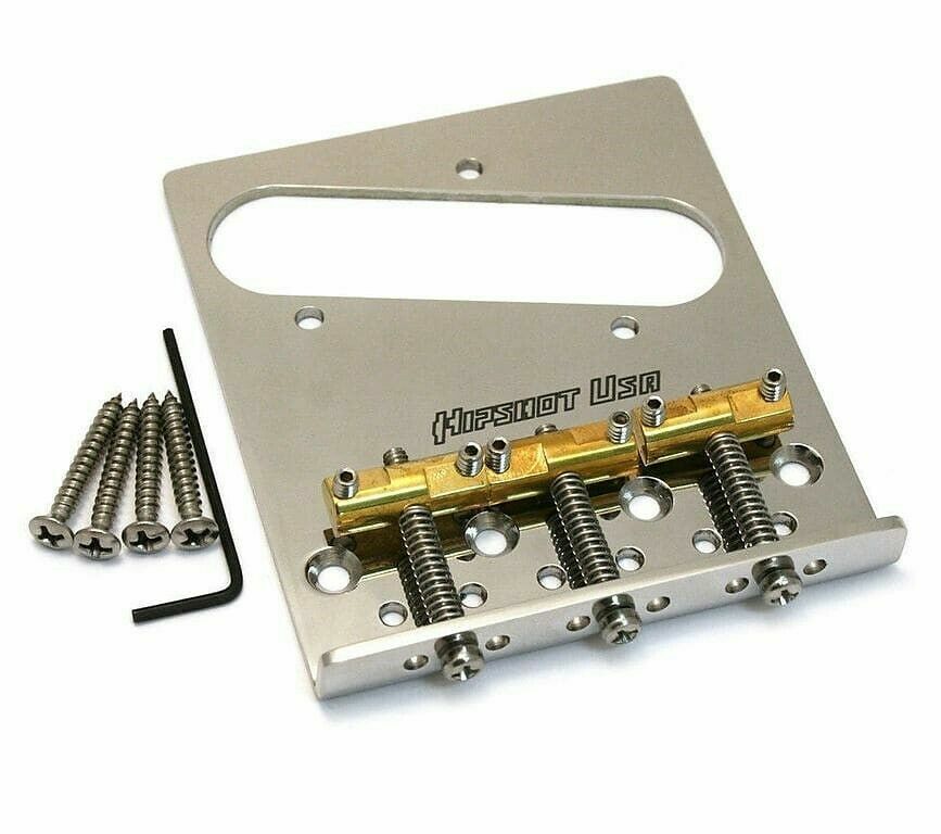 Hipshot® Telecaster® Retrofit Bridge 4-Hole Compensated Saddles Stainless Steel Modern Spacing