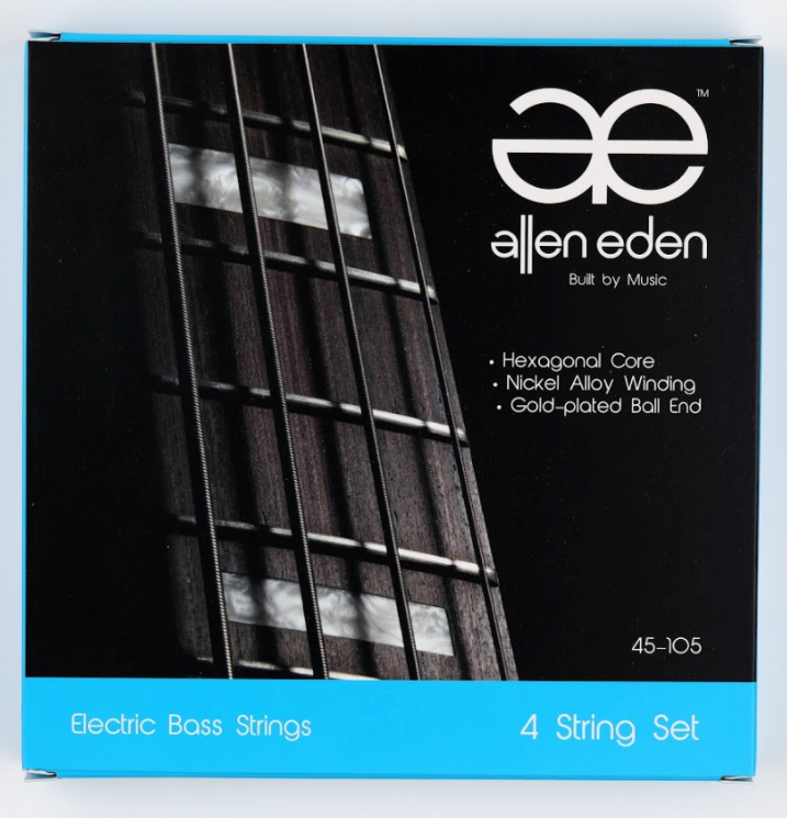 Allen Eden Electric Bass Strings – Nickel-Plated Steel, Long Life, .045–.105 Gauge