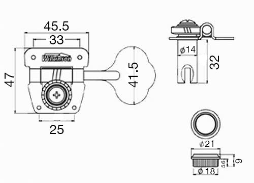 Wilkinson Open Frame Bass Tuner Tuning Peg Black Right Handed