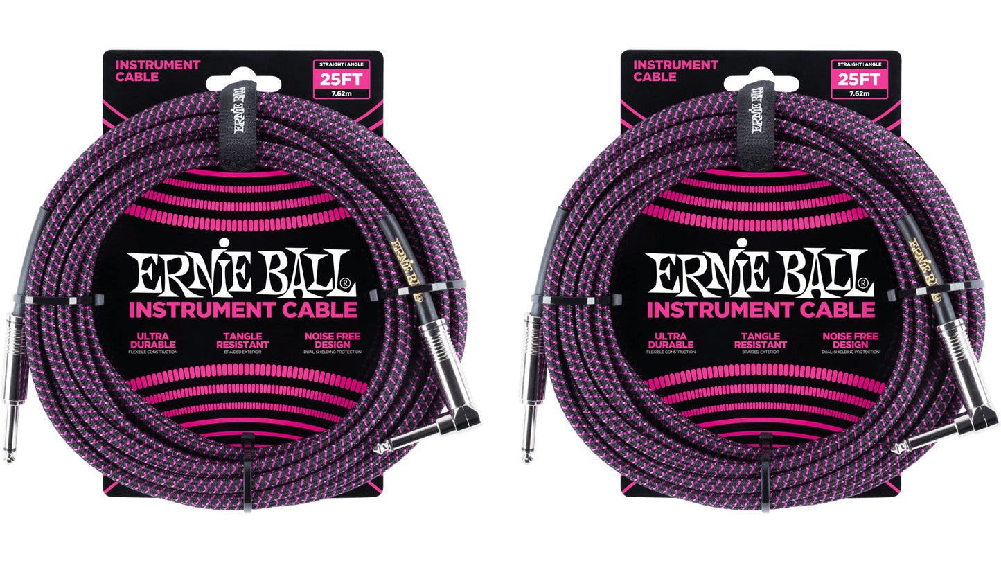 Ernie Ball 25ft Braided Straight Angle Inst Cable Black Purple