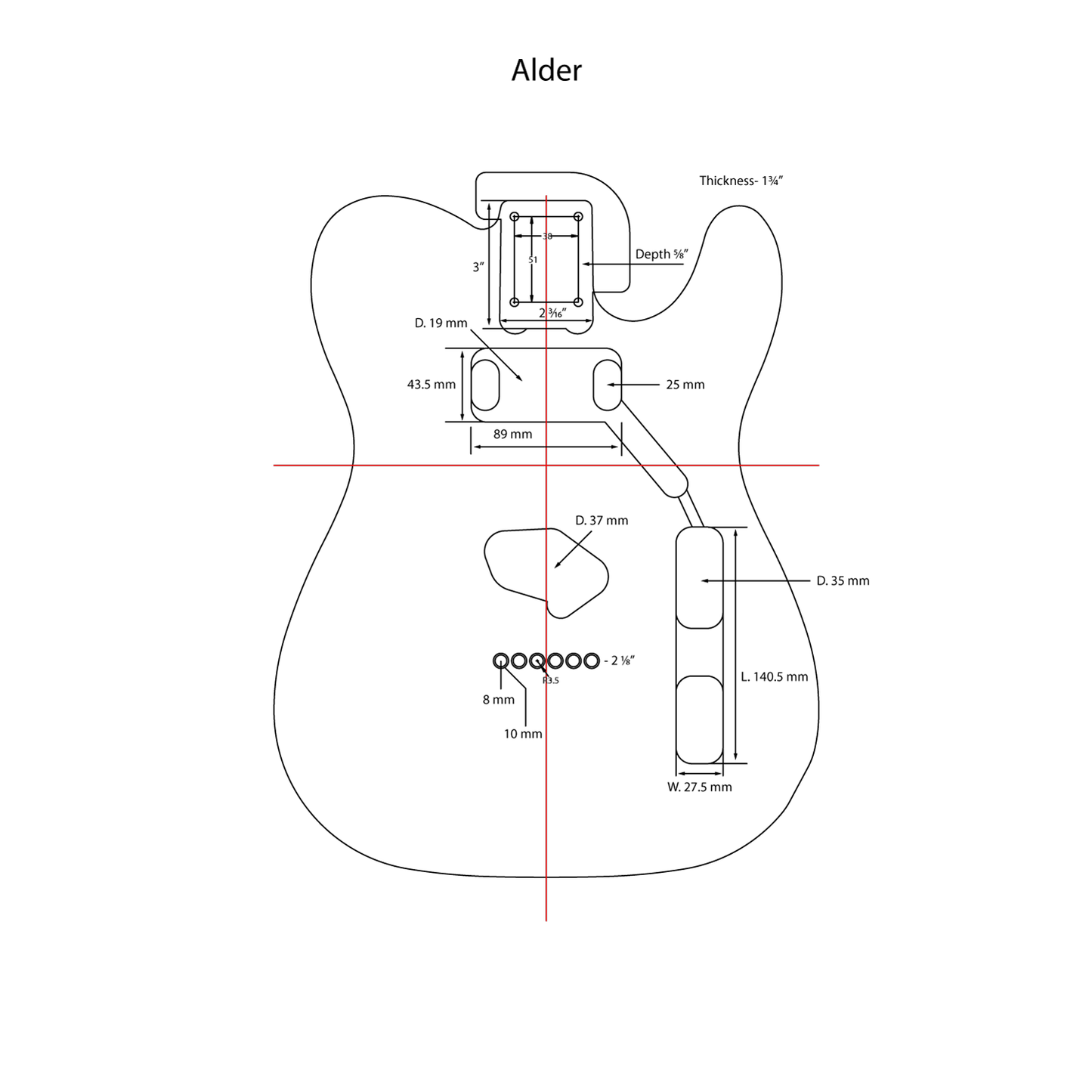 AE Guitars® T-Style Alder Replacement Guitar Body Vintage White