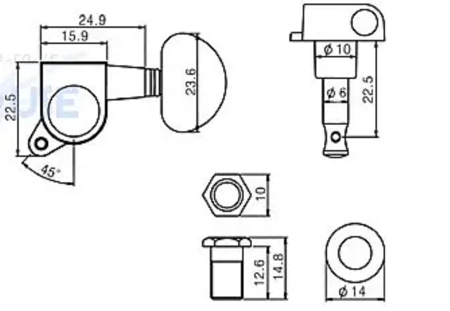 3L+3R Tuning Machine Head, Chrome, Amber Pearl Button, J-P3-CR