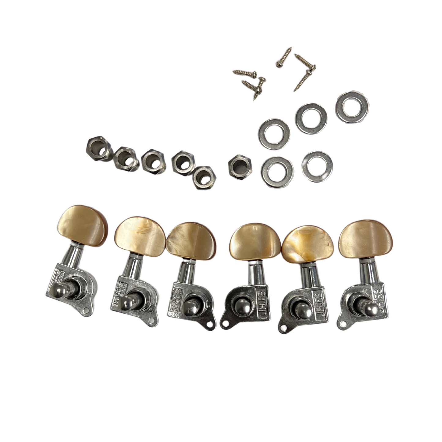 3L+3R Tuning Machine Head, Chrome, Amber Pearl Button, J-P3-CR