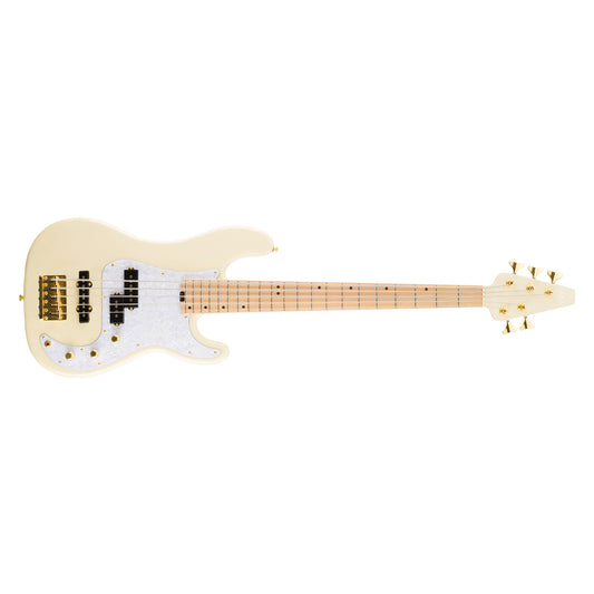 Allen Eden Guitars Celeste V Electric Bass Guitar Magnolia White