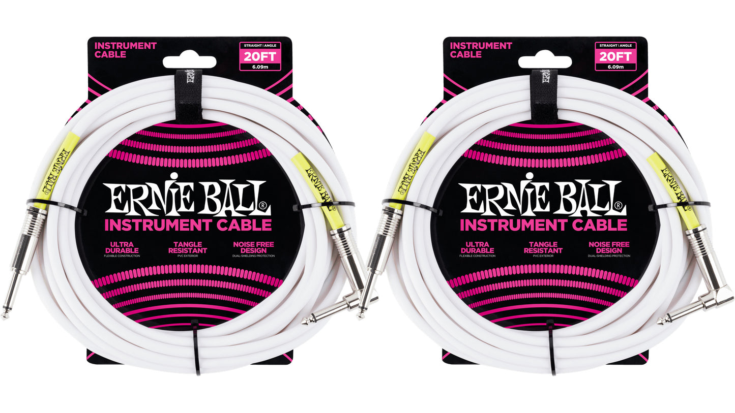 Ernie Ball 20ft Straight Angle Inst Cable White