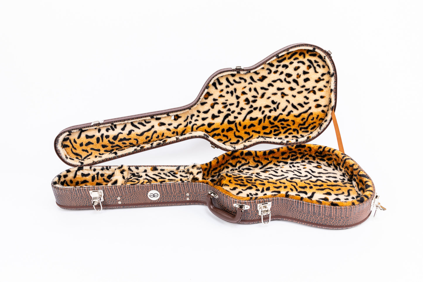 AE Guitars Hardshell Guitar Case Brown Leather with Leopard Interior for Gretsch Jet Styles