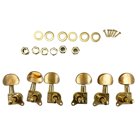 3L+3R Tuning Machine Head, Gold, Amber Pearl Button, J-P3-GD